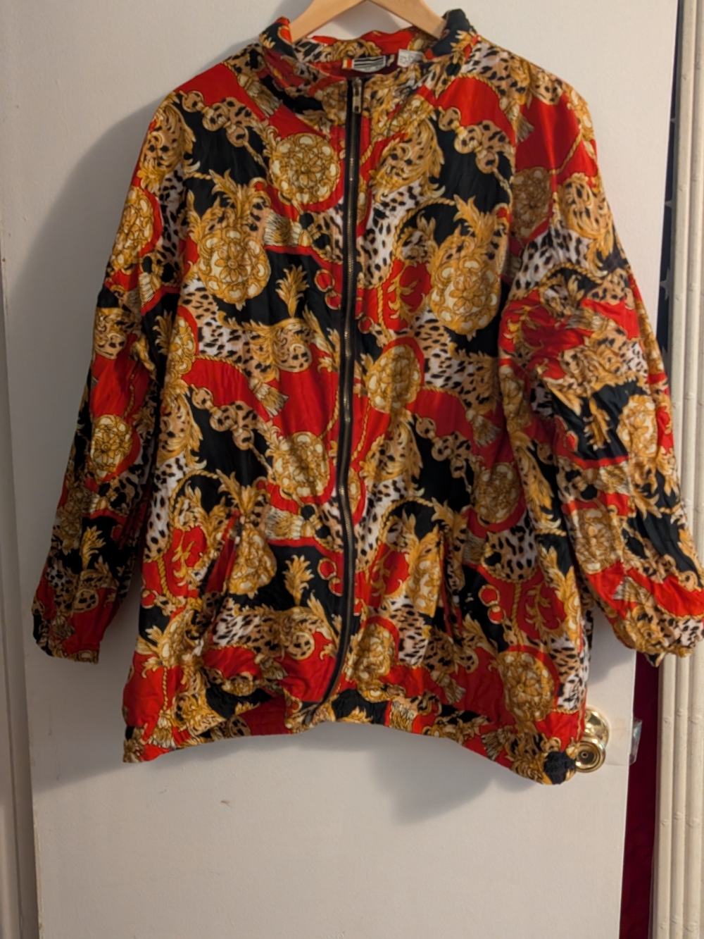 Baroque-Print Quilted Bomber Jacket - Red, Black & Gold